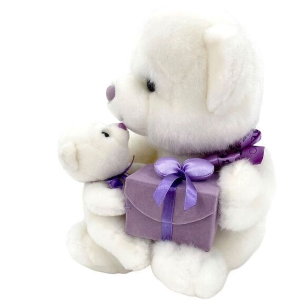 White Plush Bear Pair with Purple Gift - Cute Stuffed Animal